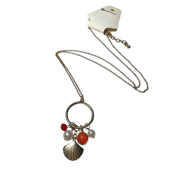 Belk Gold-Tone Multi-Charm Long Necklace with Faux Pearls and Shell - Picture 4 of 4